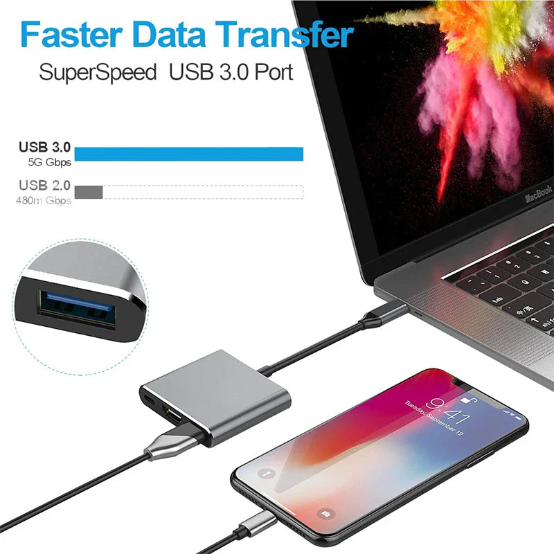 3-in-1 USB-C Hub HDMI & USB 3.0 Type-C Docking Station for Laptops