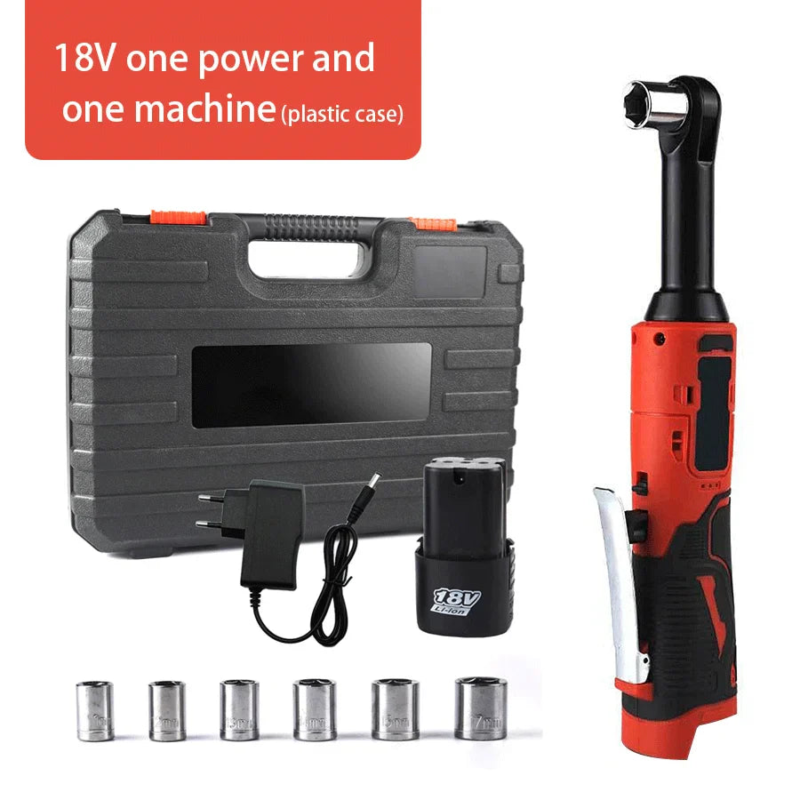 18V Cordless 90° Right Angle Electric Ratchet Wrench — Lithium-Ion Torque Tool Set for Auto & DIY (Extended Reach)