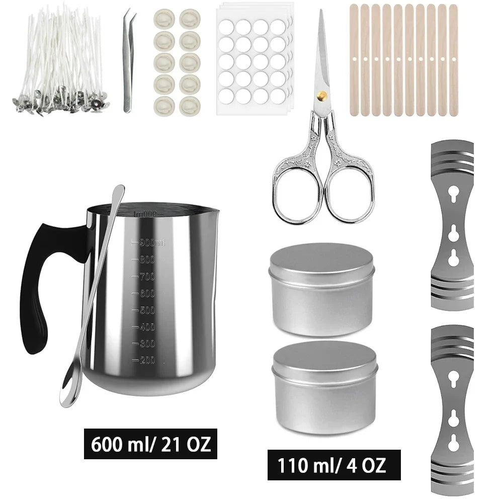 DIY Candle Making Kit with 500W Electric Hot Plate, 900ml/600ml Stainless Steel Melting Pot, Thermometer & Candle Tins