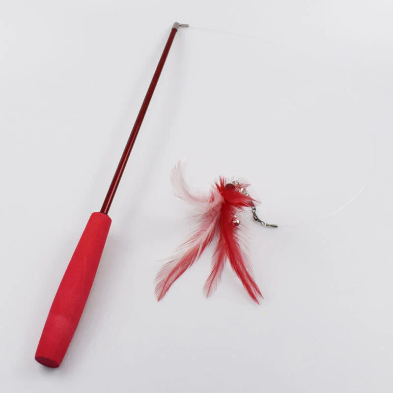 Telescopic Cat Teaser Wand 3-Section 15–38 in (38–97 cm) with 5 Feather Refills – Interactive Kitten Toy