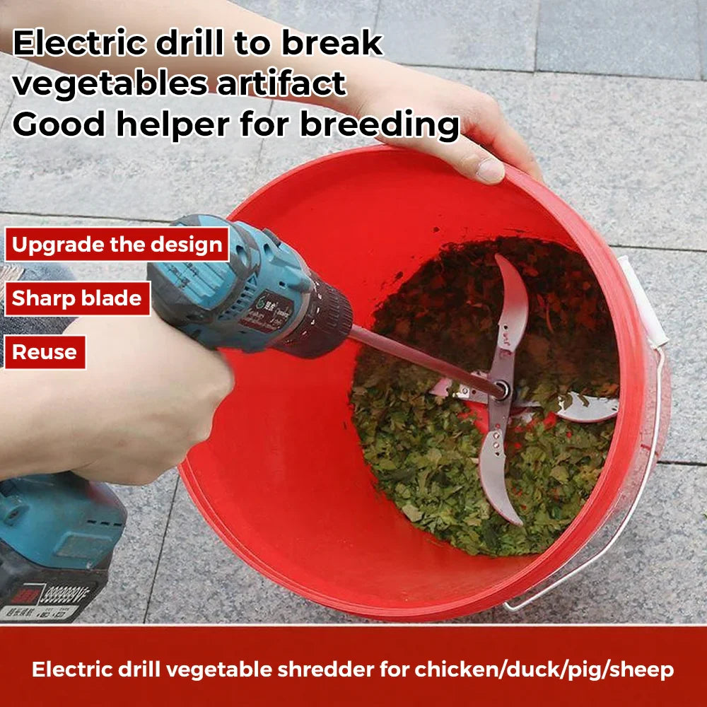 4 & 6-Blade Drill-Mounted Fruit & Vegetable Crusher Attachment for Grass and Poultry Feed