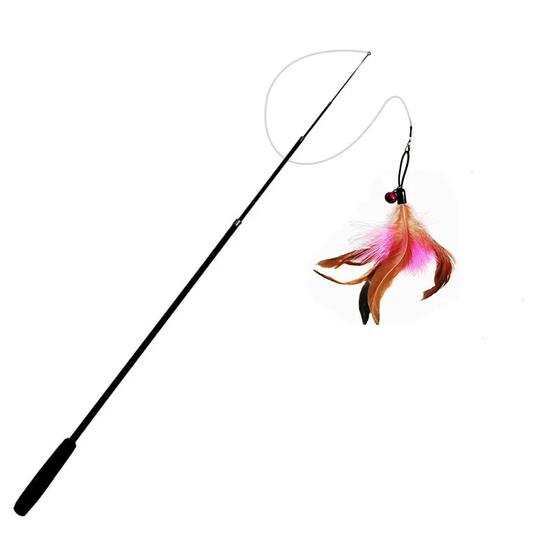 Telescopic Cat Wand Toy 1.8m (5.9 ft) Feather Teaser, Durable Scratch-Resistant Fishing Rod for Cats