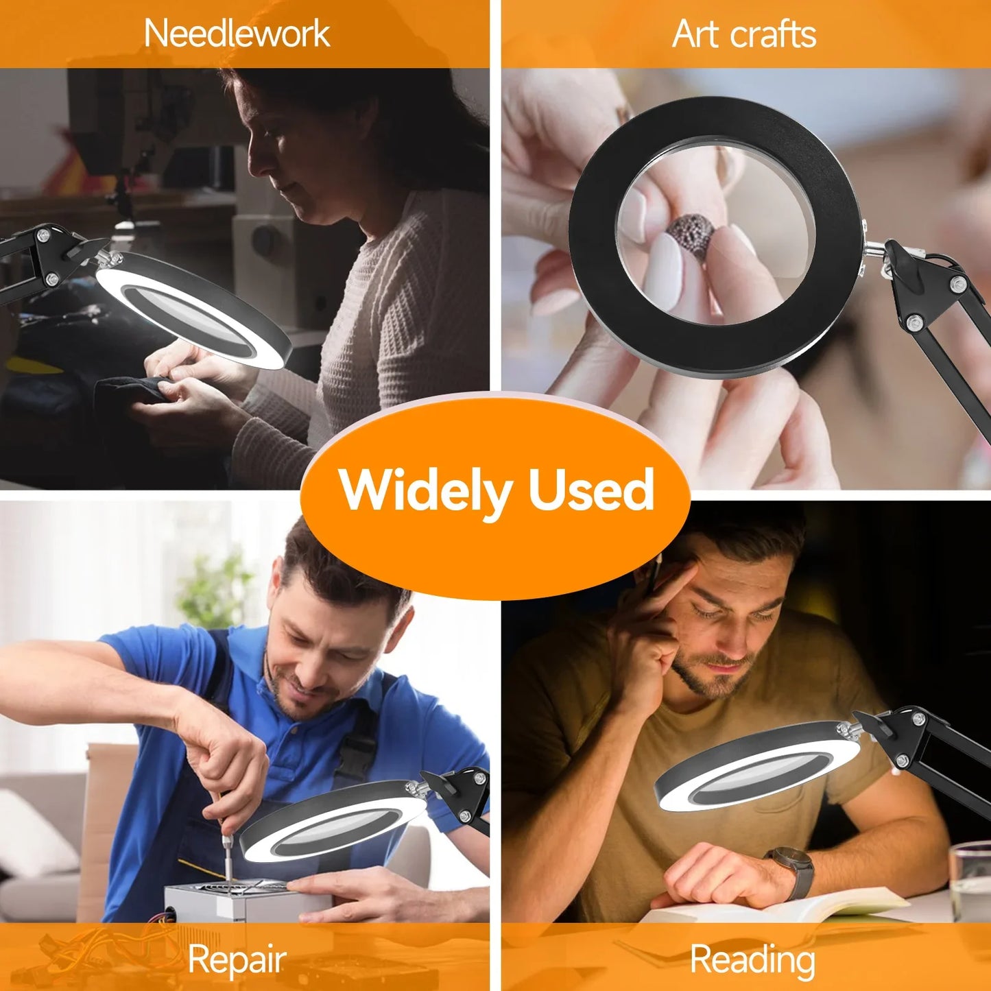 5X LED Magnifying Desk Lamp with 3-Color Adjustable Lighting — Clamp-On Magnifier for Crafts, Soldering, Nails & Jewelry