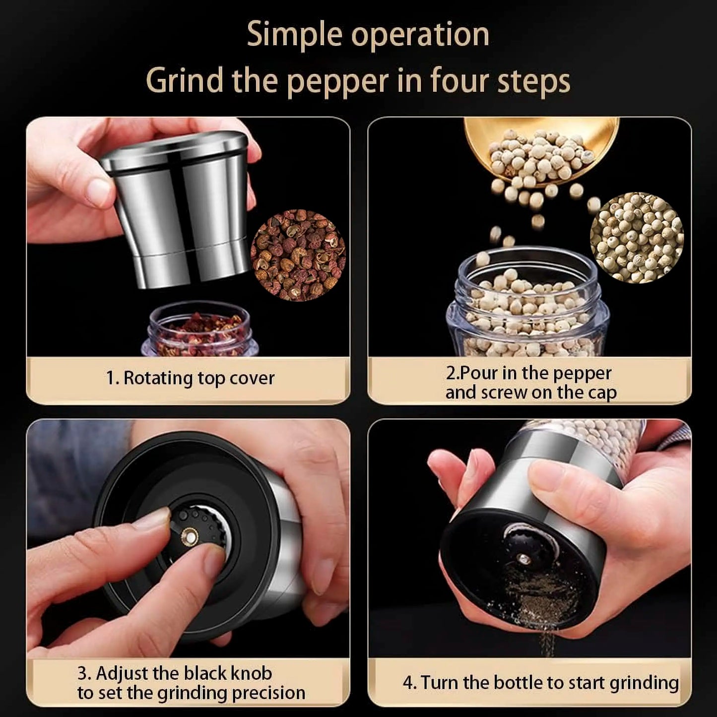 2-in-1 Salt & Pepper Grinder - 304 Stainless Steel Manual Mill with Dual Chambers & Adjustable Coarseness