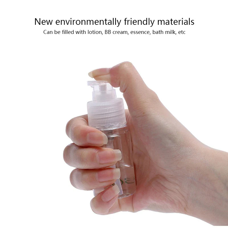 10-Pack Travel Refillable Cosmetic Dispenser Bottles – Portable Empty Spray & Pump Set for Air Travel