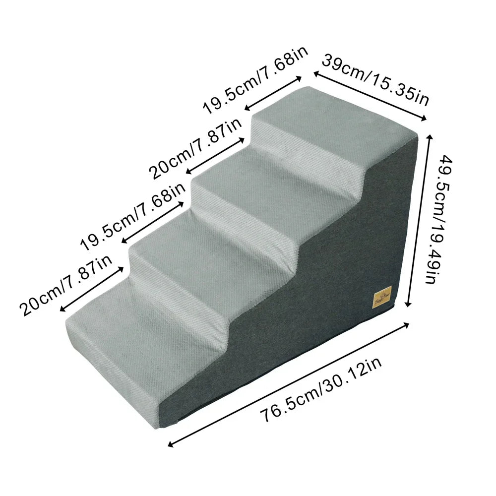 Pet Stairs Ramp 3 & 4-Step — High-Density Foam Dog & Cat Ramp, Removable Washable Cover, Non-Slip Sofa Stairs
