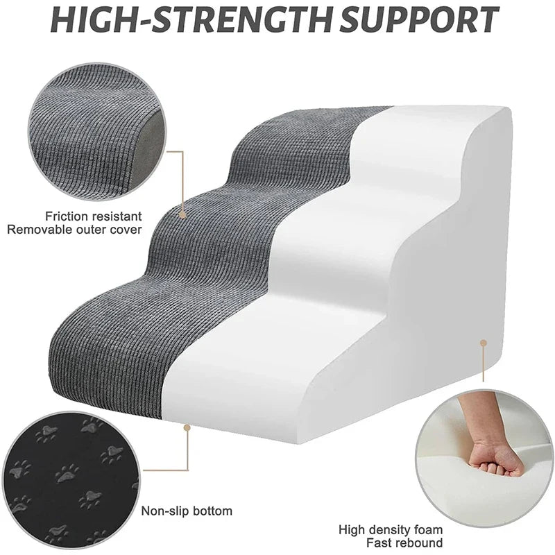 Detachable Washable 3 & 4-Step Memory-Foam-Feel Pet Stairs – Sofa Ramp for Small Dogs & Cats