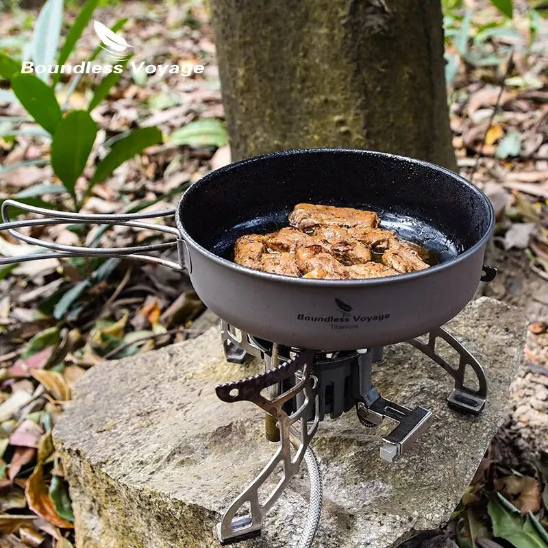 Titanium Non-Stick Frying Pan with Ceramic Coating and Folding Handle — Ultralight Camping & Picnic Skillet (5.9 in / 150 mm, 7.2 in / 182 mm)