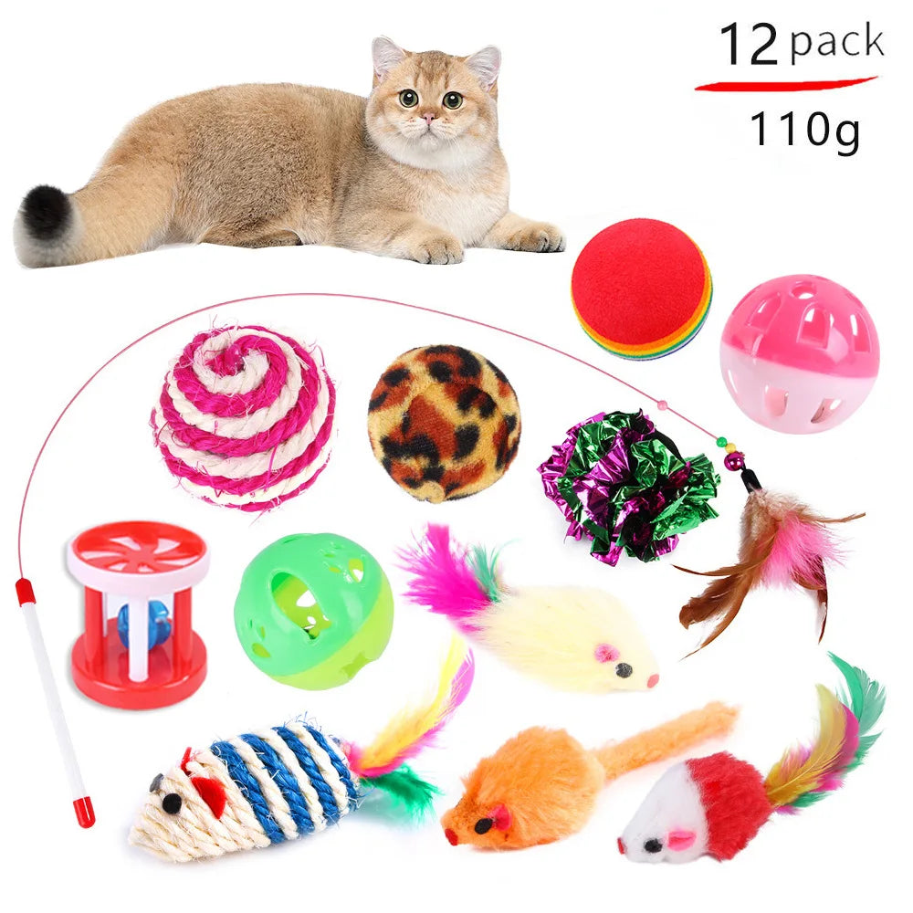 20-Piece Cat Toy Variety Pack – Interactive Kitten Toys Set with Sisal Mice, Feather Wands, Bell Balls & Plush