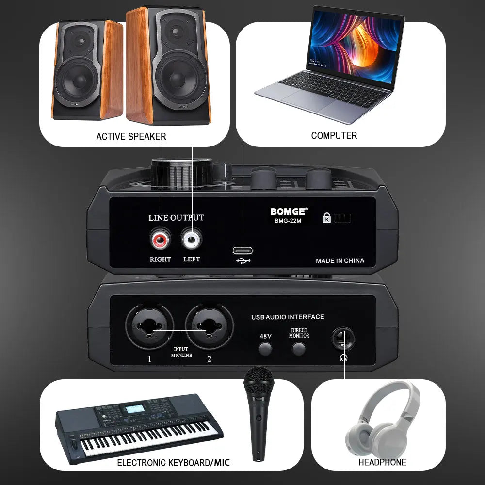 Mini 2-Channel USB Audio Interface with XLR & 48V Phantom Power for Recording, Streaming & Podcasting