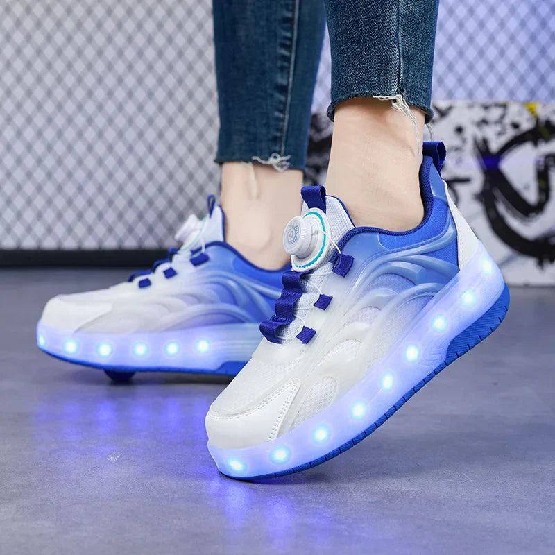 Kids LED Light-Up Sneakers Ages 7-13 - Breathable Mesh Patchwork High-Top with EVA Insole