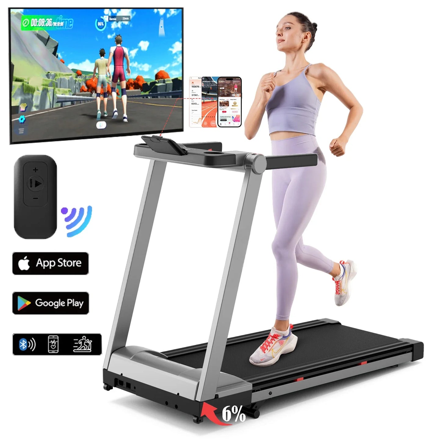 3.5HP Foldable Incline Home Treadmill Walking Pad with Handlebar 350 lb (158 kg) Capacity Touchscreen Smart App Monitoring