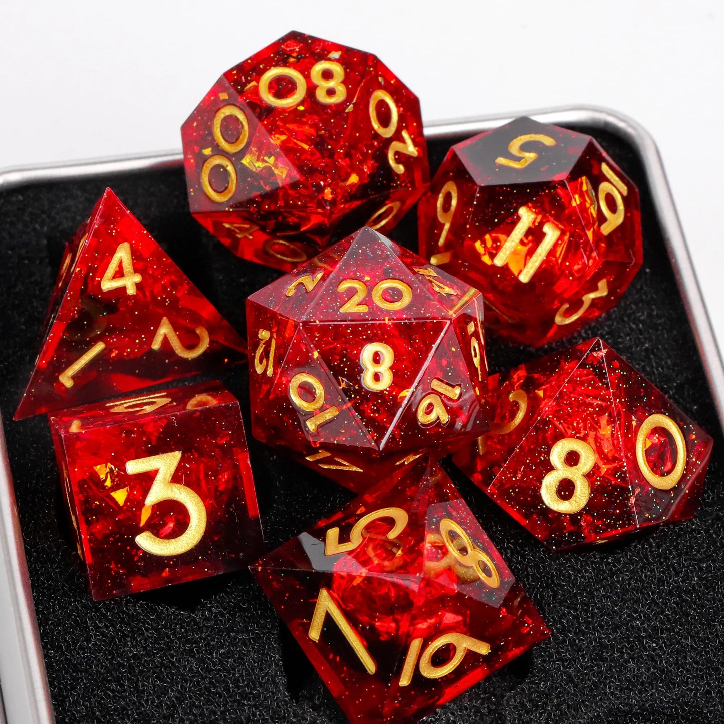 7-Piece Resin Sharp-Edge Polyhedral Dice Set for D&D & RPGs - D20 D12 D10 D8 D6 D4