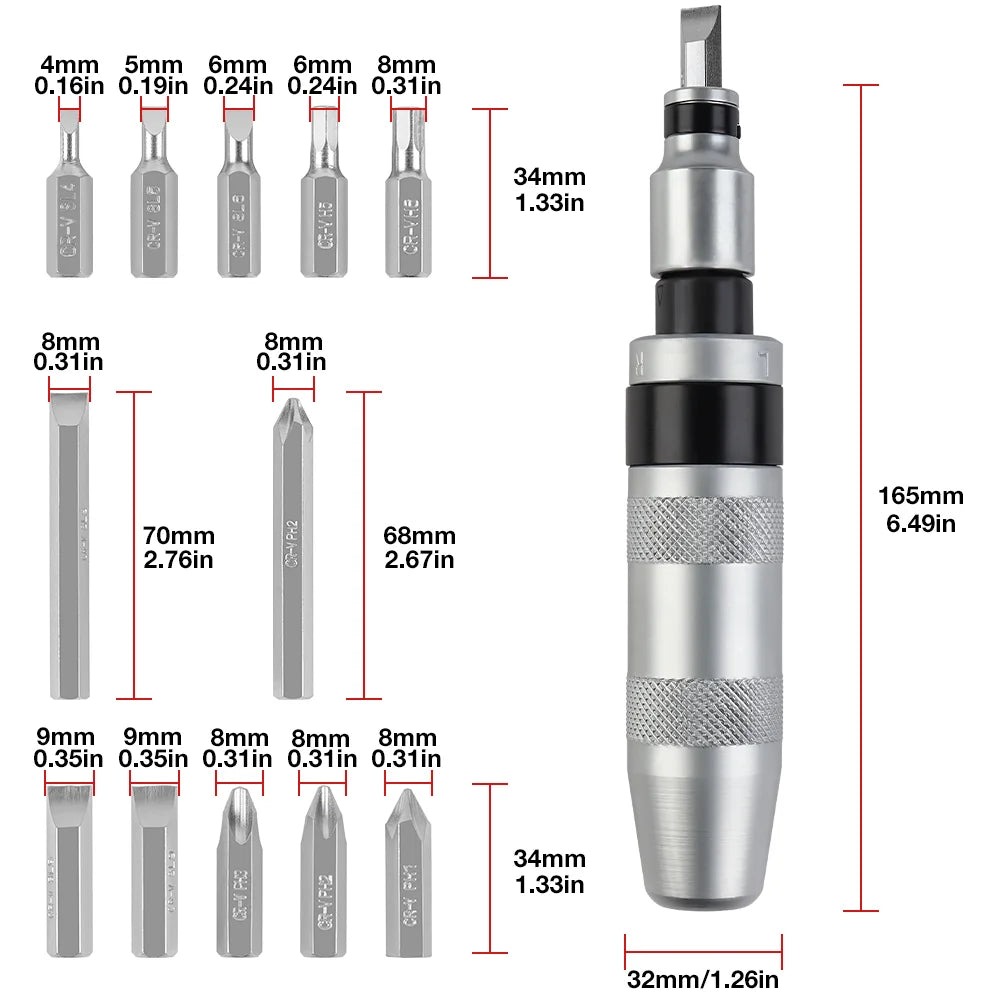 7/13-Piece CR-V Manual Impact Screwdriver Set — Portable Reversible Hand Driver with Bits for Home DIY