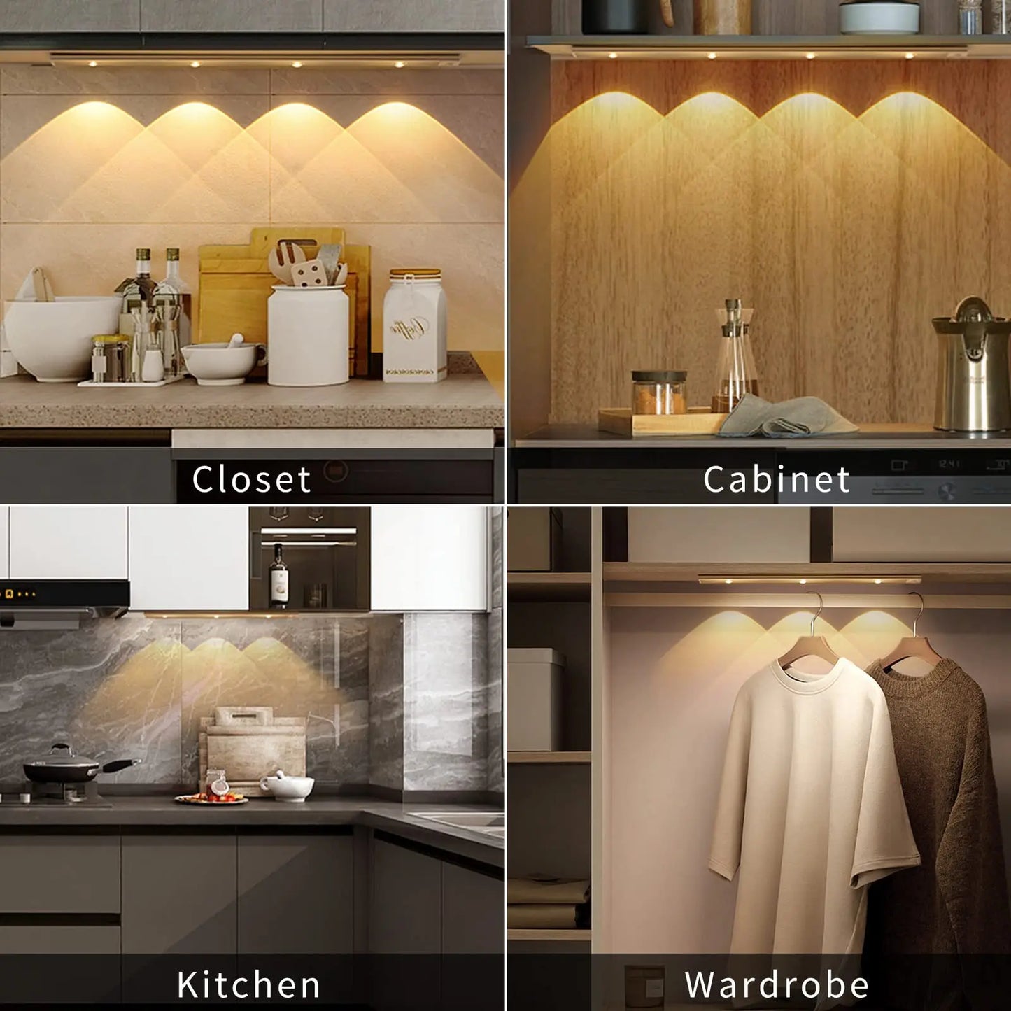 Ultra Thin Motion Sensor LED Cabinet Light - Dimmable USB Rechargeable, 3 Color Modes for Kitchen Wardrobe Bedroom Stairs