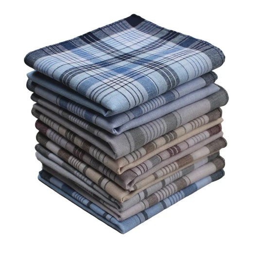 10-Pack Cotton Pocket Handkerchiefs 38 x 38 cm (15 x 15 in) Plaid & Stripe Pocket Squares for Weddings, Parties & Restaurants