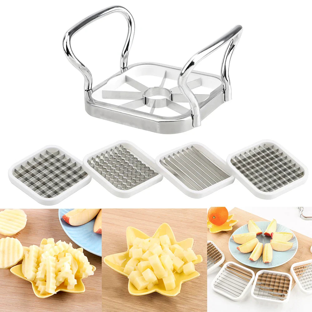 Multi-Function Stainless Steel 5-in-1 Fruit & Vegetable Slicer Cutter — Apple Corer, Pear Slicer & Potato Chip/Fries Maker