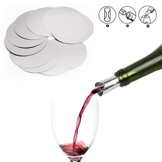 10/20-Pack Silver Aluminum Wine Pourer Discs - Foldable Reusable Drip-Stop Pour Spouts