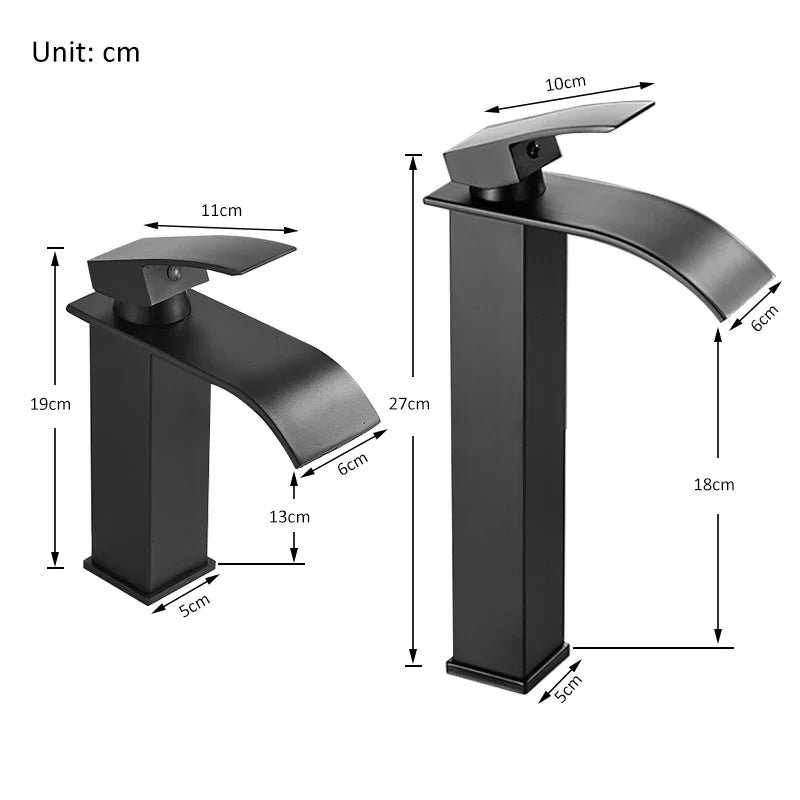Matte Black Waterfall Basin Faucet - Single-Handle Mixer Tap for Bathroom Sink (Deck-Mounted, Hot & Cold)