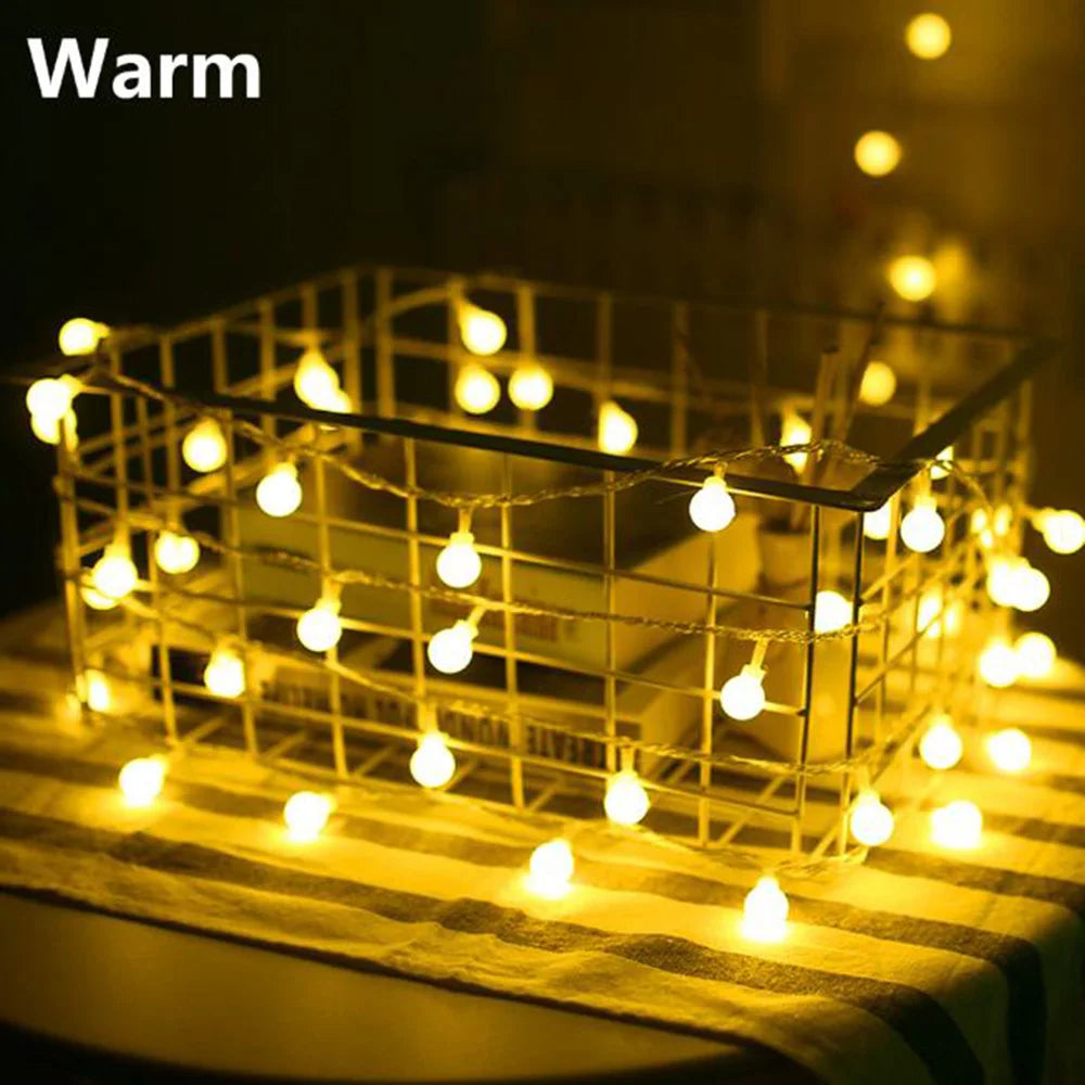 13 m (42.7 ft) LED Ball String Lights – Outdoor Globe Fairy Lights, Battery/USB/220V, Warm & Cool White – Party, Wedding & Garden Decor