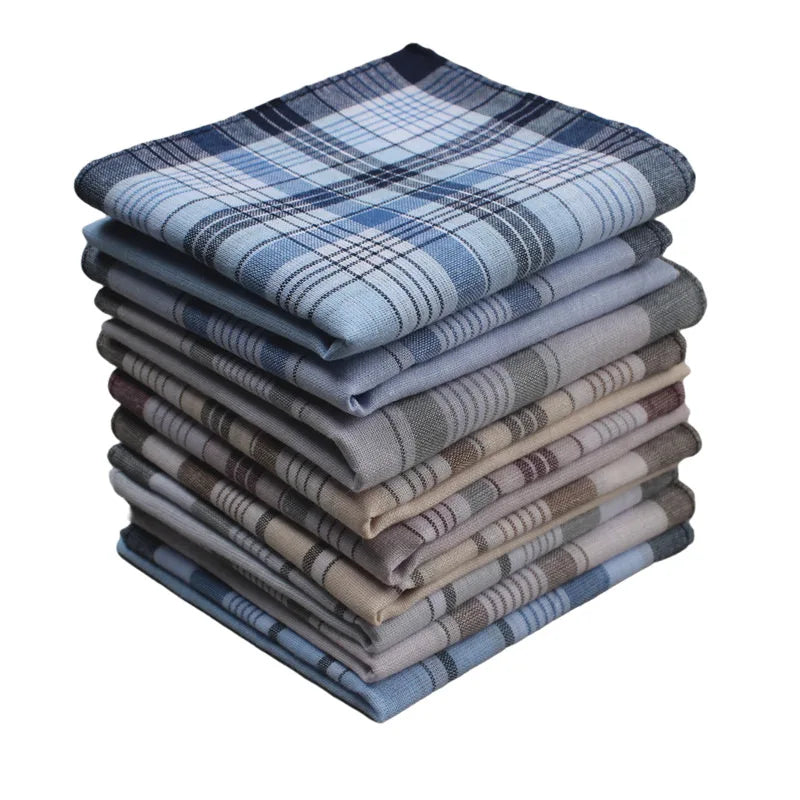10-Pack Cotton Pocket Handkerchiefs 38 x 38 cm (15 x 15 in) Plaid & Stripe Pocket Squares for Weddings, Parties & Restaurants