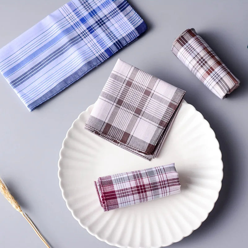 10-Pack Cotton Pocket Handkerchiefs 38 x 38 cm (15 x 15 in) Plaid & Stripe Pocket Squares for Weddings, Parties & Restaurants
