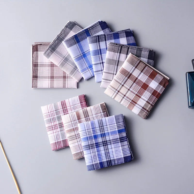 10-Pack Cotton Pocket Handkerchiefs 38 x 38 cm (15 x 15 in) Plaid & Stripe Pocket Squares for Weddings, Parties & Restaurants