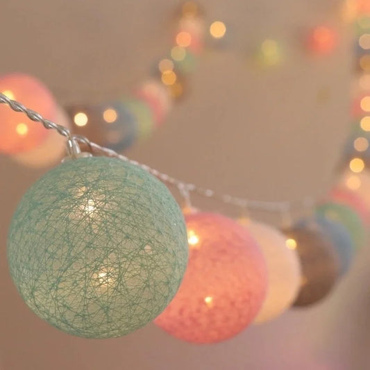 10/20/30 LED Cotton Ball String Lights – USB & Battery Fairy Lights for Home, Wedding, Party, Christmas