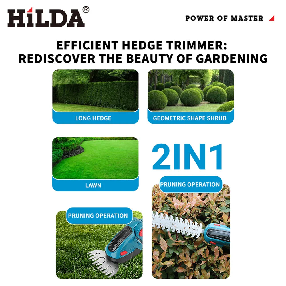 2-in-1 Cordless Electric Hedge Trimmer & Grass Shear — Handheld Pruner Compatible with 18V Batteries