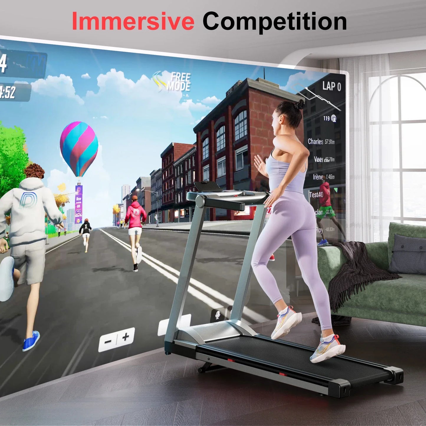 3.5HP Foldable Incline Home Treadmill Walking Pad with Handlebar 350 lb (158 kg) Capacity Touchscreen Smart App Monitoring