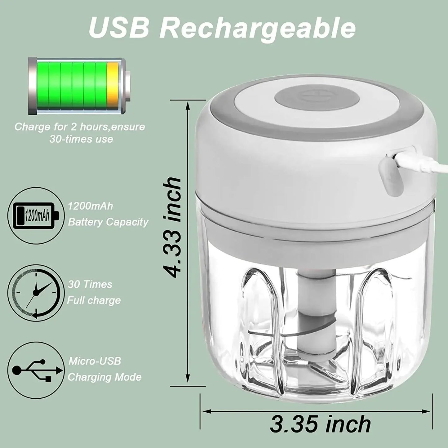 Electric Garlic Chopper & Meat Mincer 100ml/250ml Garlic Press Crusher for Vegetables and Onions