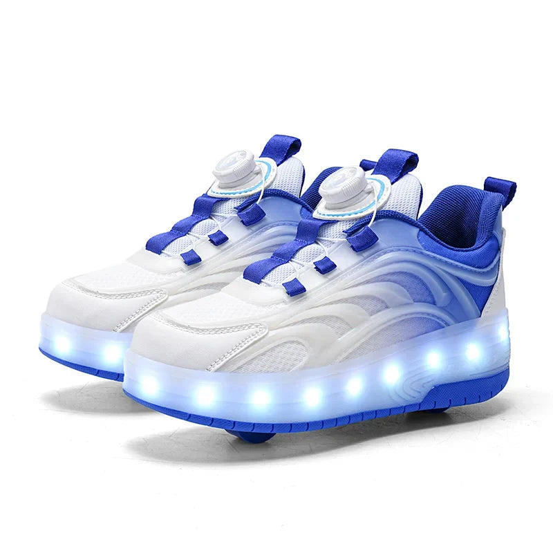 Kids LED Light-Up Sneakers Ages 7-13 - Breathable Mesh Patchwork High-Top with EVA Insole