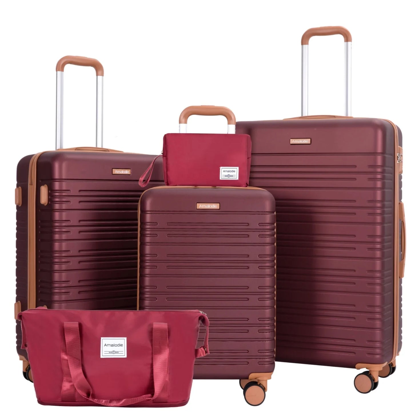 5-Piece Hardshell Luggage Set – 28-inch (70 cm), 24-inch (61 cm), 20-inch (51 cm) Spinner Suitcases with TSA Lock, Double 360° Spinner Wheels, Weekend Duffle & Toiletry Bag