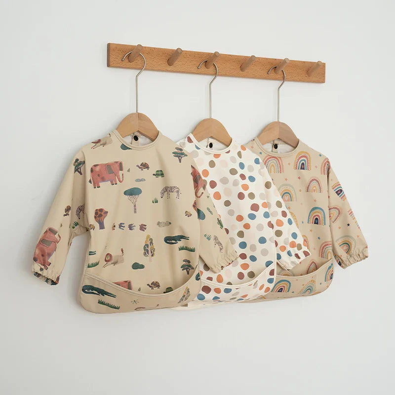 Waterproof Long Sleeve Baby Feeding Bib with Pocket — Toddler Art Smock & Burp Cloth, Unisex (1-3 Years)
