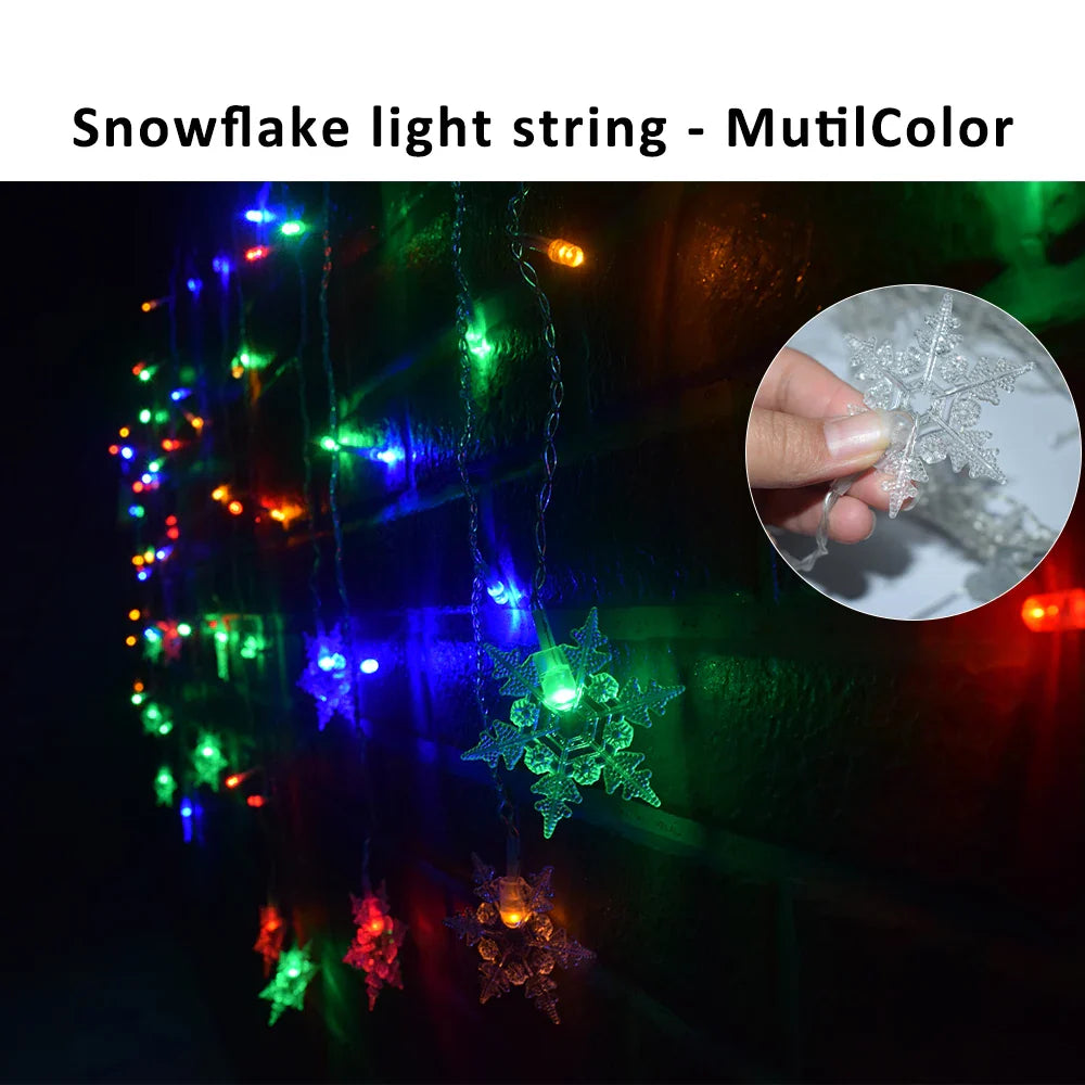 Snowflake LED Curtain String Lights 96-LED 3.5m (11.5ft) Fairy Christmas Lights 8 Modes IP44 Waterproof 50–70cm (20–28in) Drops EU/US Plug
