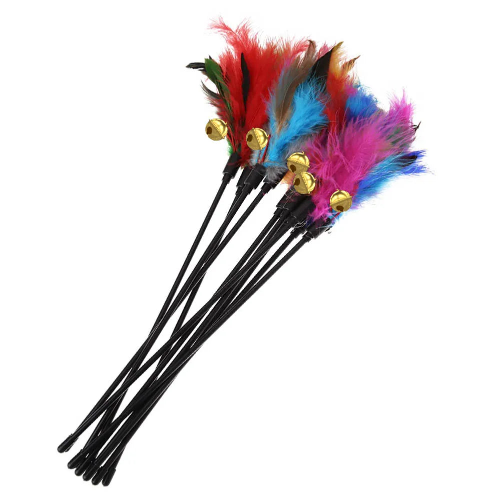 5-Pack Cat Feather Wand Toys - Colorful Interactive Feather Teasers with Bell for Cats & Kittens