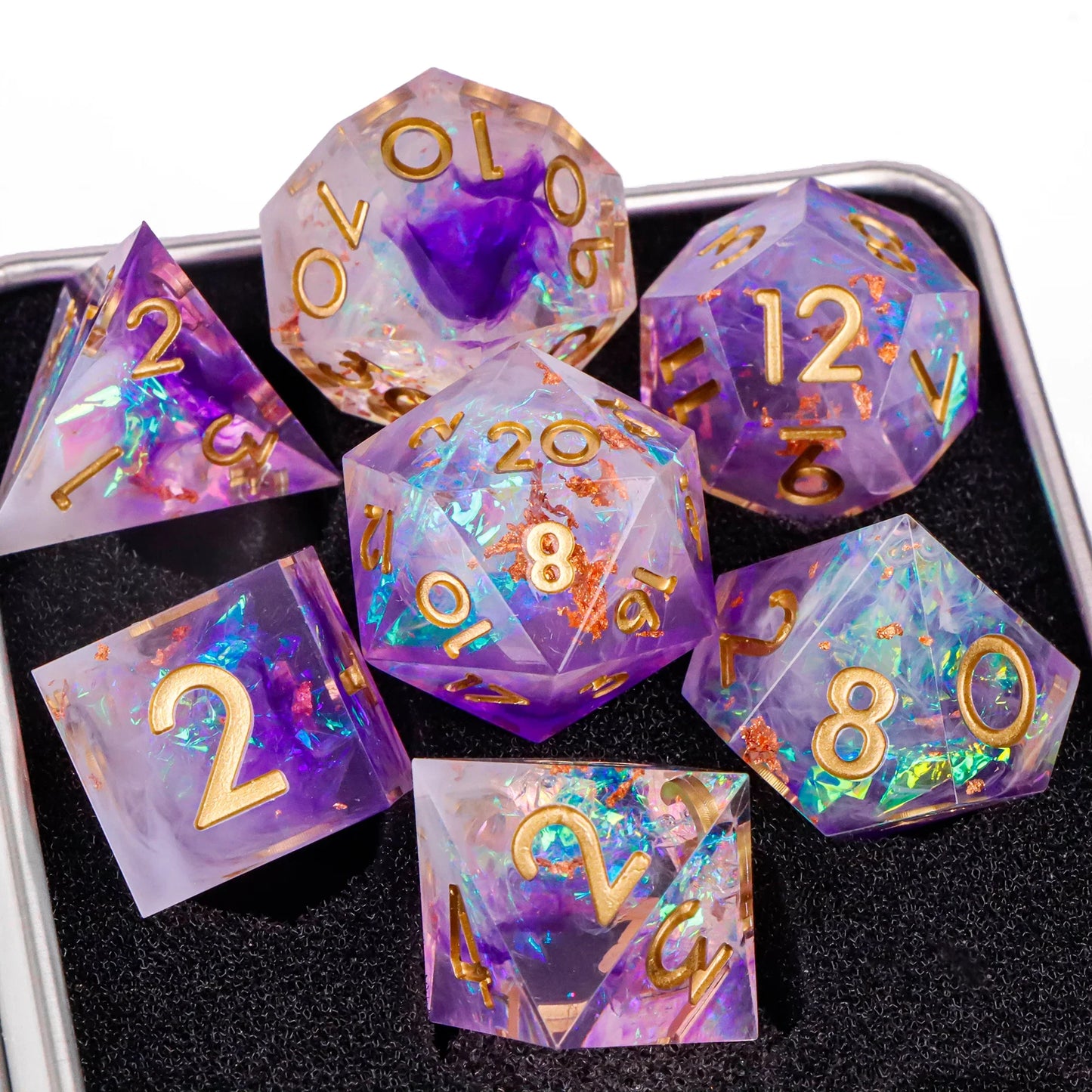 7-Piece Resin Sharp-Edge Polyhedral Dice Set for D&D & RPGs - D20 D12 D10 D8 D6 D4