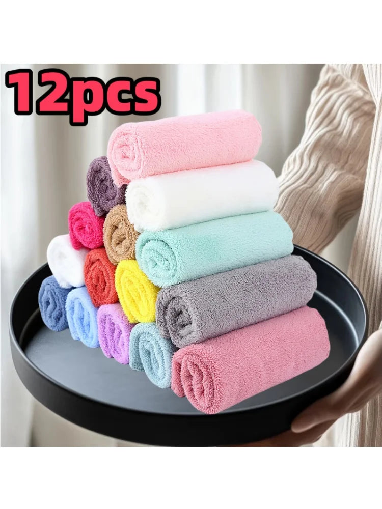 12-Pack Quick-Dry Soft Absorbent Face Towels, Cotton-Poly Handkerchiefs, Lightweight Multi-Use Bath & Daily Cloths