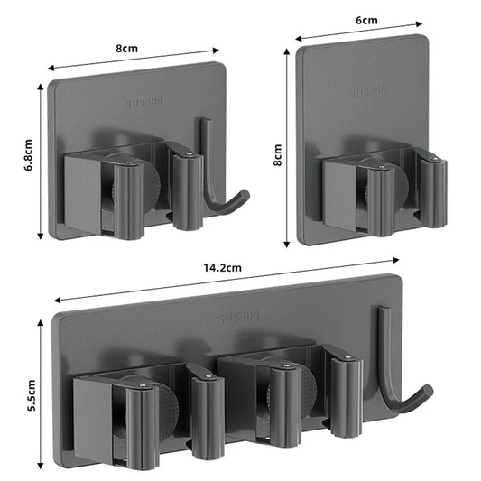 1-3 Pack Stainless Steel Nail-Free Wall Mounted Mop & Broom Holder Waterproof Bathroom Storage Rack