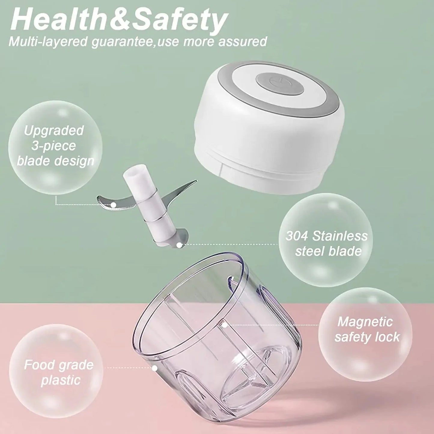 Electric Garlic Chopper & Meat Mincer 100ml/250ml Garlic Press Crusher for Vegetables and Onions