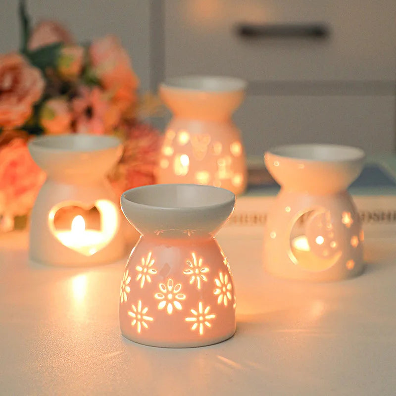 White Ceramic Incense & Oil Burner Hollow Aromatherapy Warmer for Home Decor