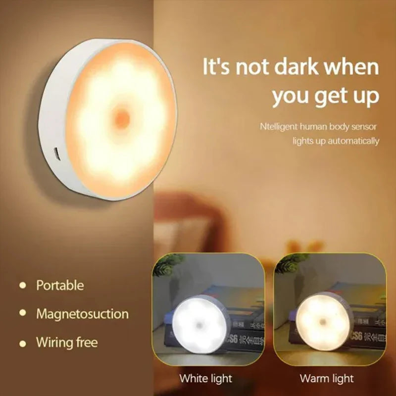 PIR Motion Sensor USB Rechargeable Heart LED Night Light — Wireless Closet Cabinet Wardrobe Staircase Lamp
