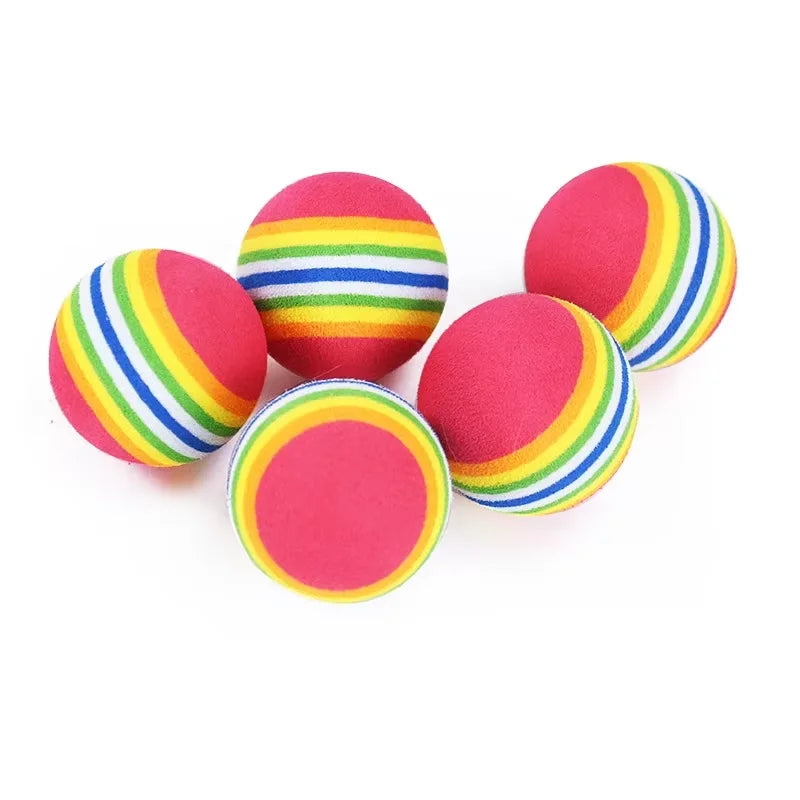 10-Pack Rainbow Interactive Pet Balls for Cats & Dogs - Rubber Rattle Chew & Training Toys