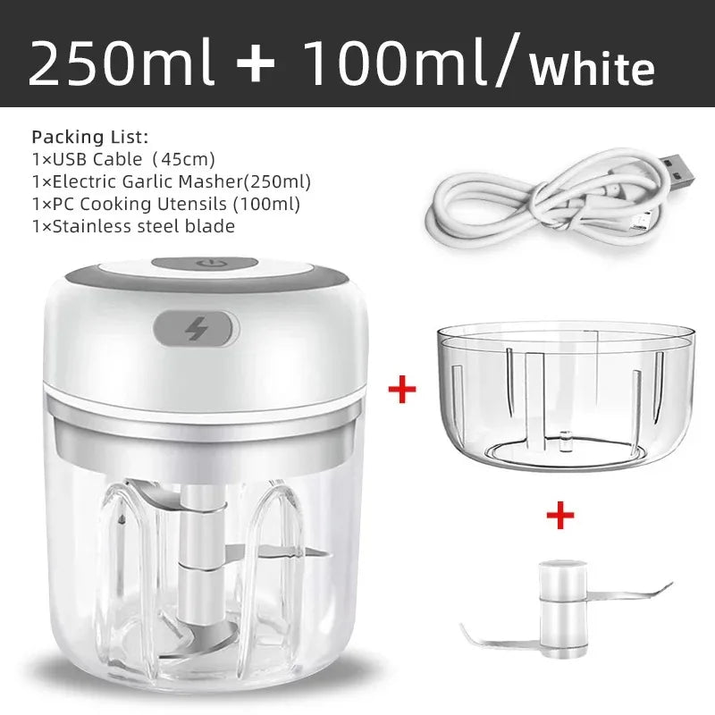 Electric Garlic Chopper & Meat Mincer 100ml/250ml Garlic Press Crusher for Vegetables and Onions