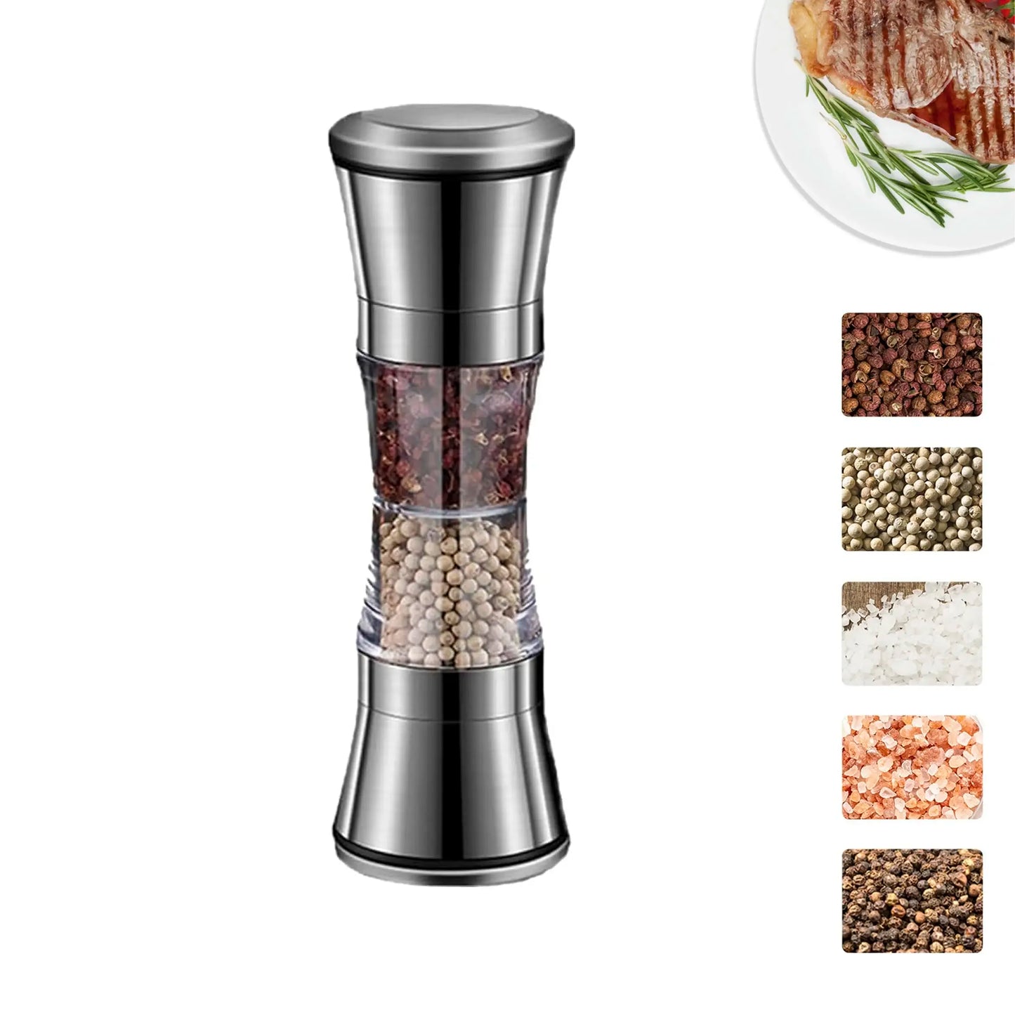 2-in-1 Salt & Pepper Grinder - 304 Stainless Steel Manual Mill with Dual Chambers & Adjustable Coarseness