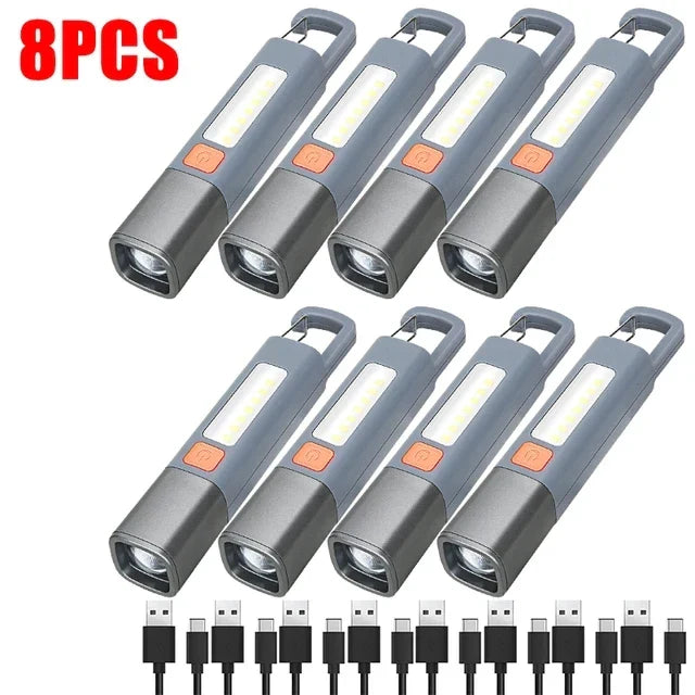 Mini Zoomable LED Flashlight with COB Side Light - Waterproof Portable Torch for Camping, Fishing & Hunting
