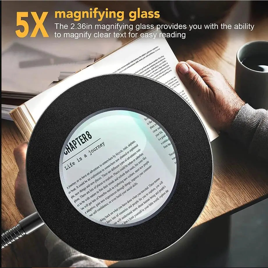 5X LED Magnifying Desk Lamp with 3-Color Adjustable Lighting — Clamp-On Magnifier for Crafts, Soldering, Nails & Jewelry