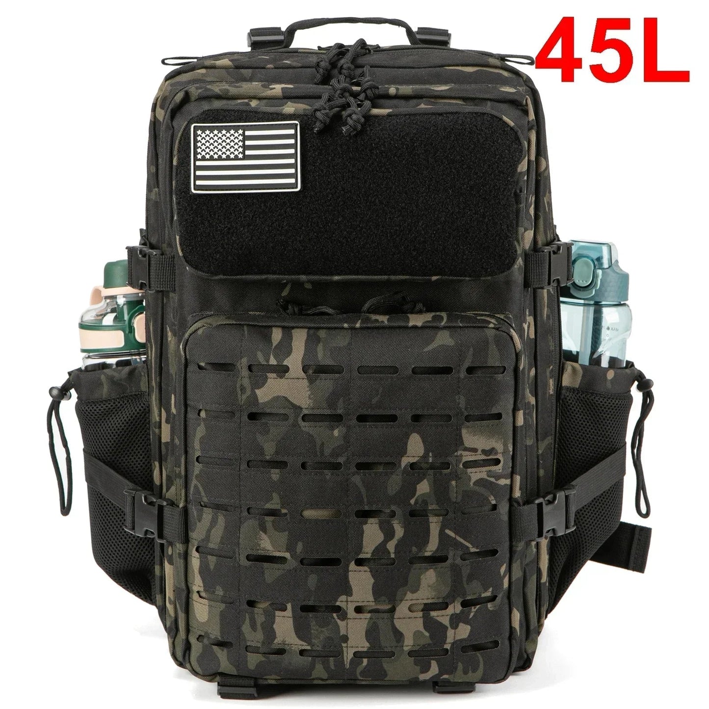 25L & 45L Tactical Backpack for Men & Women – Laser-Cut MOLLE Hiking Daypack, School & Gym Rucksack with Dual Bottle Holders