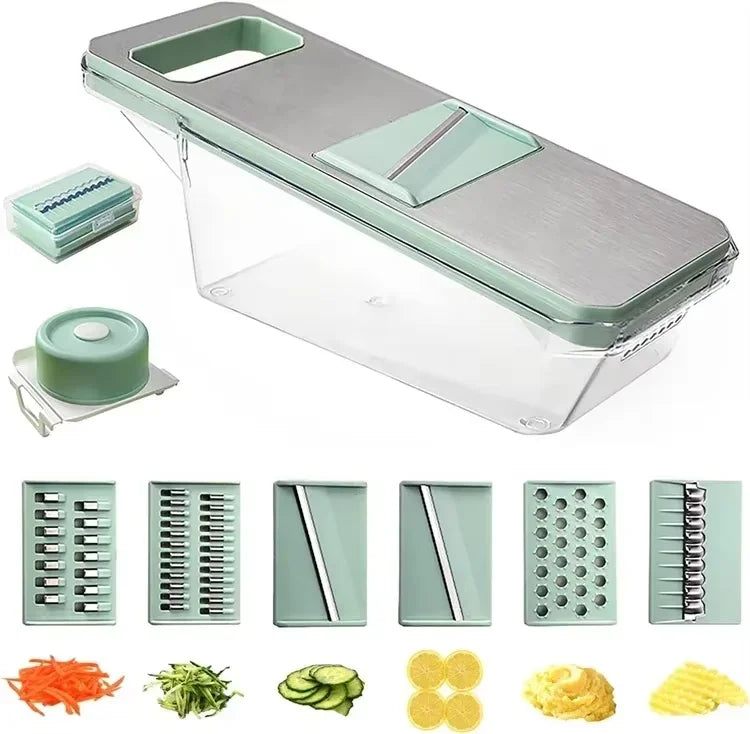 6-in-1 Veggie Slicer Mandoline - Stainless Steel Vegetable Cutter with 6 Blades for Slicing, Julienne & Shredding