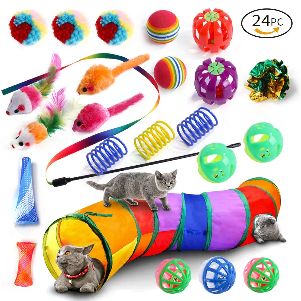 20-Piece Cat Toy Variety Pack – Interactive Kitten Toys Set with Sisal Mice, Feather Wands, Bell Balls & Plush